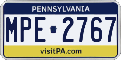 PA license plate MPE2767