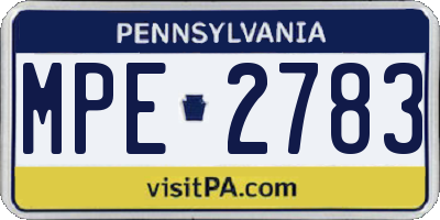 PA license plate MPE2783