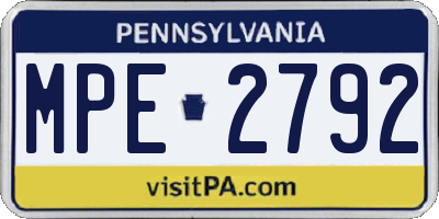 PA license plate MPE2792