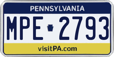PA license plate MPE2793