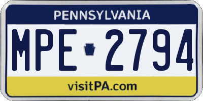 PA license plate MPE2794
