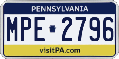PA license plate MPE2796