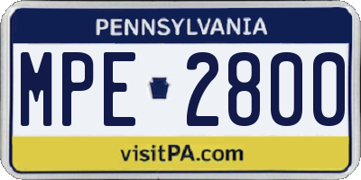 PA license plate MPE2800