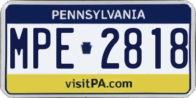 PA license plate MPE2818