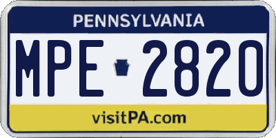 PA license plate MPE2820
