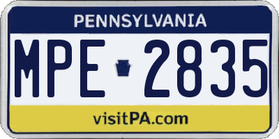 PA license plate MPE2835
