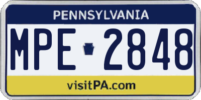 PA license plate MPE2848