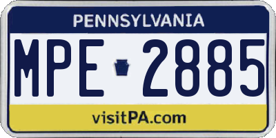 PA license plate MPE2885