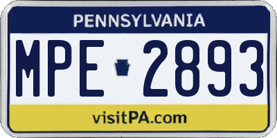 PA license plate MPE2893