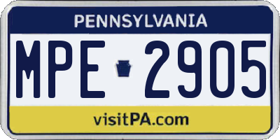 PA license plate MPE2905