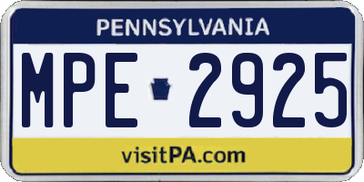 PA license plate MPE2925