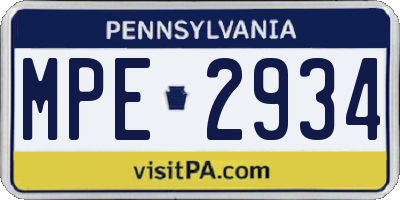 PA license plate MPE2934