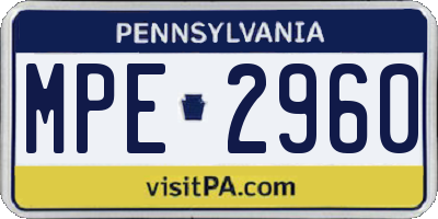 PA license plate MPE2960