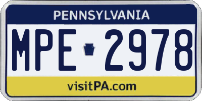 PA license plate MPE2978