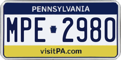 PA license plate MPE2980