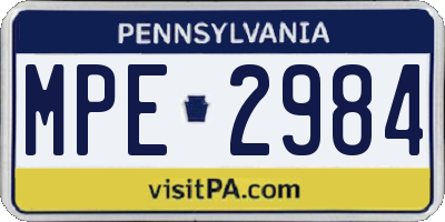 PA license plate MPE2984