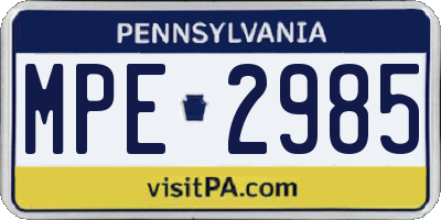 PA license plate MPE2985