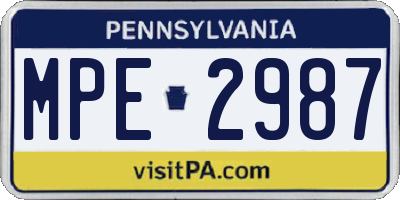 PA license plate MPE2987