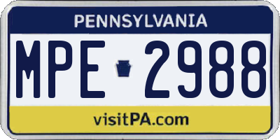 PA license plate MPE2988