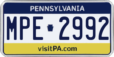 PA license plate MPE2992