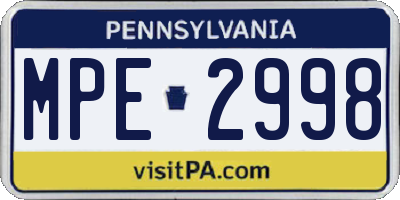 PA license plate MPE2998