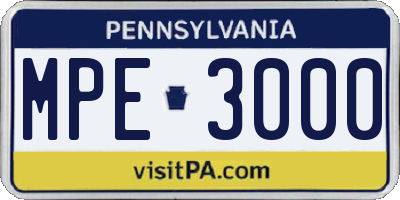 PA license plate MPE3000
