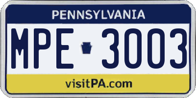 PA license plate MPE3003