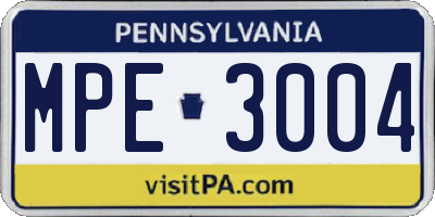 PA license plate MPE3004