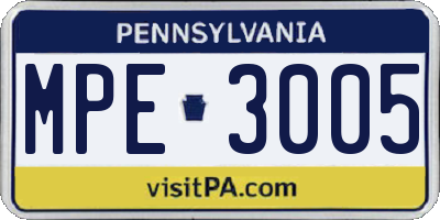 PA license plate MPE3005