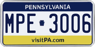 PA license plate MPE3006