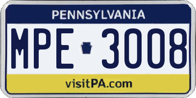 PA license plate MPE3008