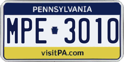 PA license plate MPE3010