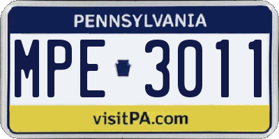 PA license plate MPE3011