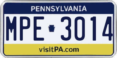 PA license plate MPE3014