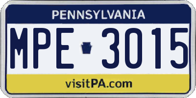 PA license plate MPE3015