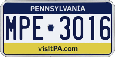 PA license plate MPE3016