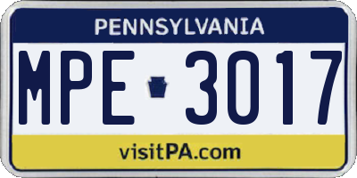 PA license plate MPE3017