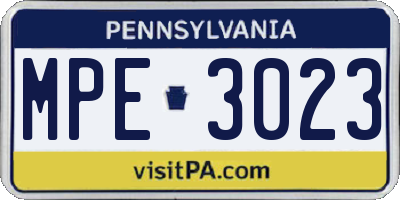 PA license plate MPE3023