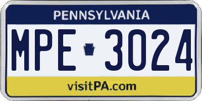 PA license plate MPE3024