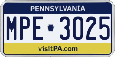 PA license plate MPE3025