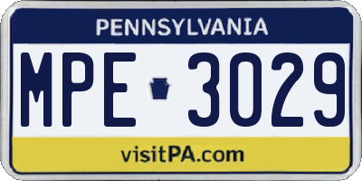 PA license plate MPE3029
