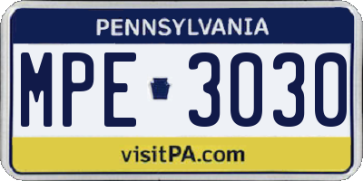 PA license plate MPE3030