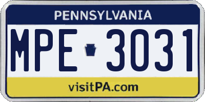 PA license plate MPE3031