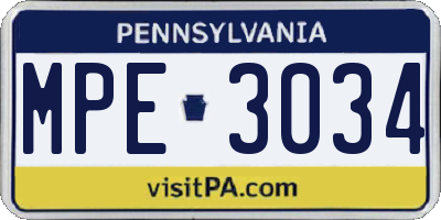 PA license plate MPE3034