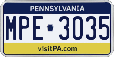 PA license plate MPE3035