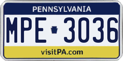 PA license plate MPE3036