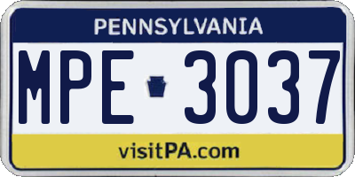 PA license plate MPE3037