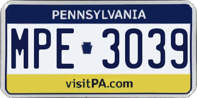 PA license plate MPE3039