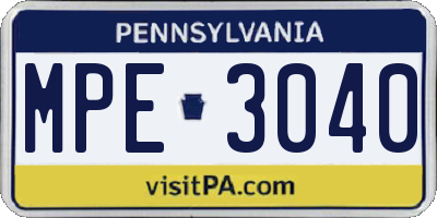 PA license plate MPE3040
