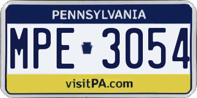 PA license plate MPE3054